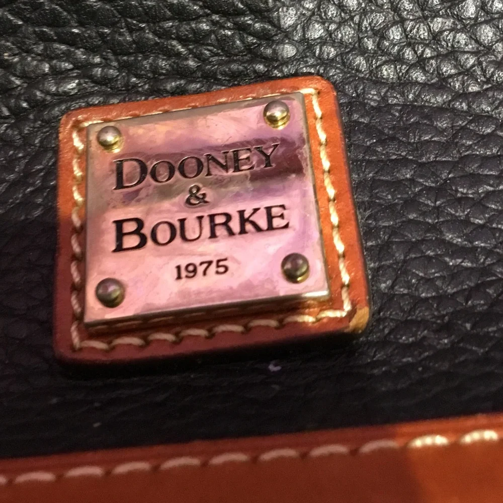 Dooney & Bourke Black Leather Satchel with Brown Trim and Handles